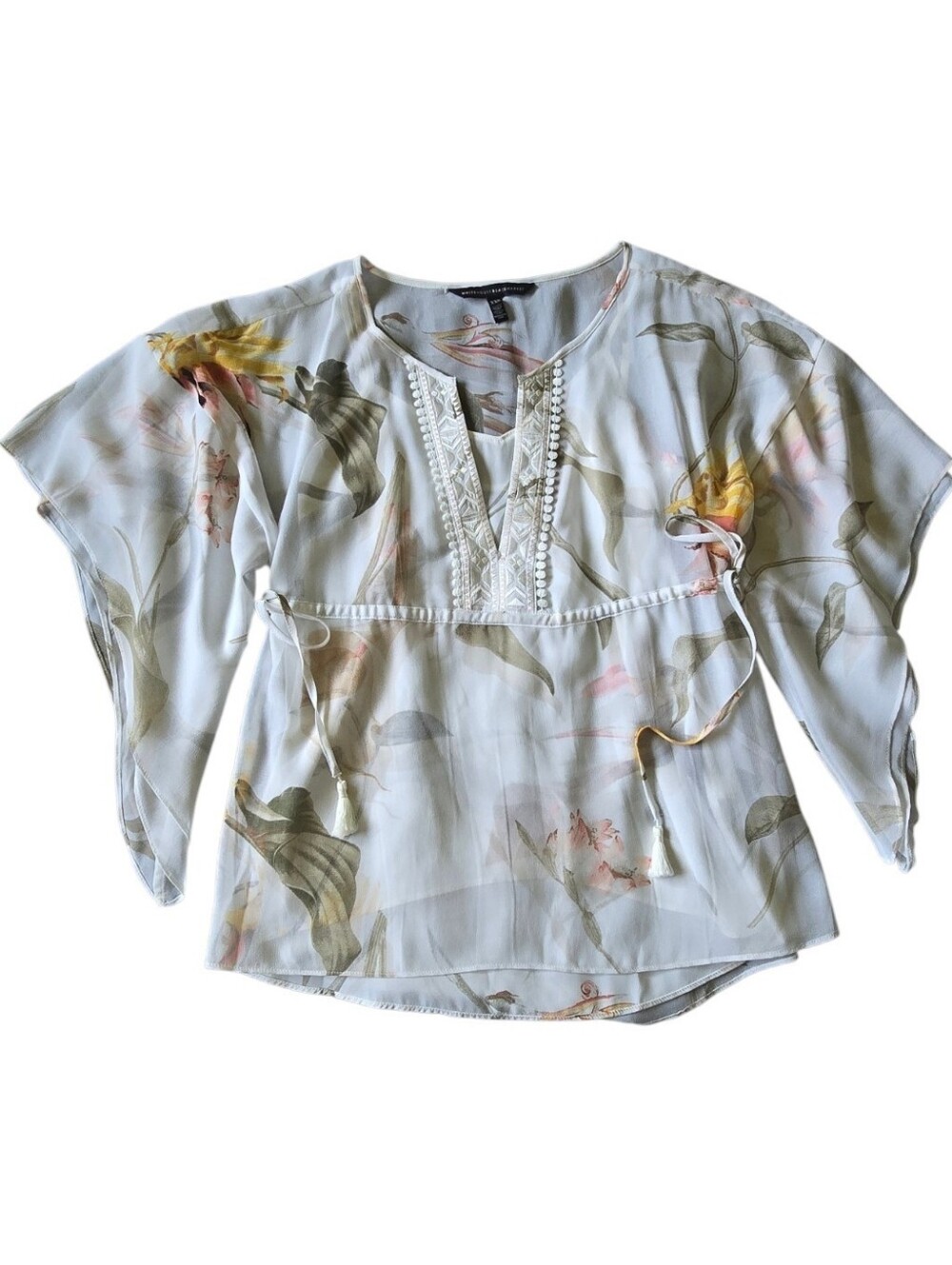 White House Black Market White Sheer Floral Blouse with Cami
